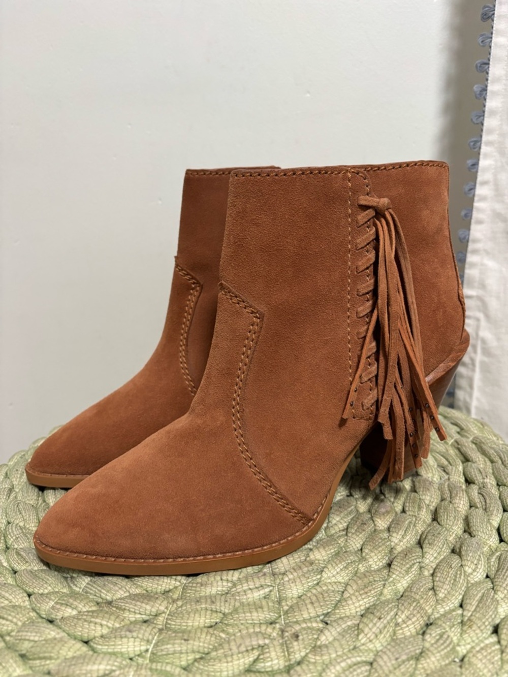 Coach Westyn Fringe Brown Suede Boho Western Bootie Size 9.5